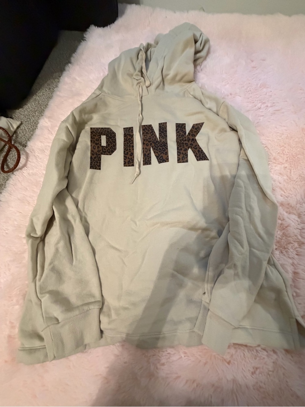 ⭐️PINK Victoria's Secret Leopard Logo Hooded Sweatshirt - Cream